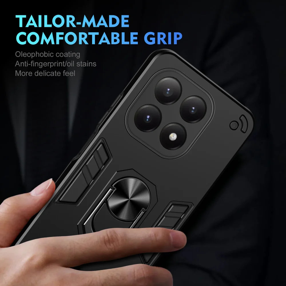 WANLONFENG for Xiaomi 15T YS Series Case Kicktand Shockproof PC TPU Phone Cover with 2Pcs Tempered Glass Film - Black - 6
