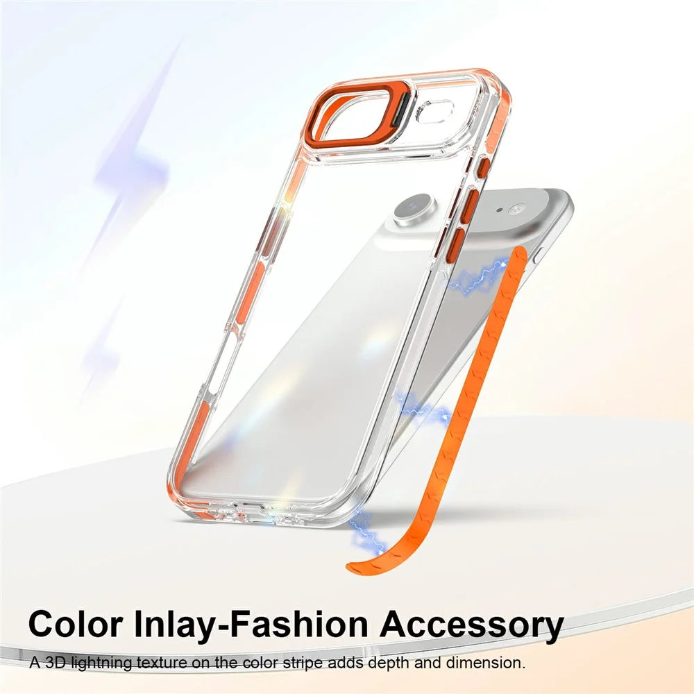 For iPhone Air Case Metal Camera Kickstand Shockproof Clear PC + TPU Phone Cover - Transparent Orange - 3