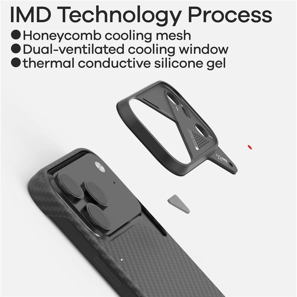 AULUMU For iPhone 17 Pro Aramid Fiber Case Ultra Thin Magnetic Phone Cover with Real-Time Temperature Monitoring - Black - 5