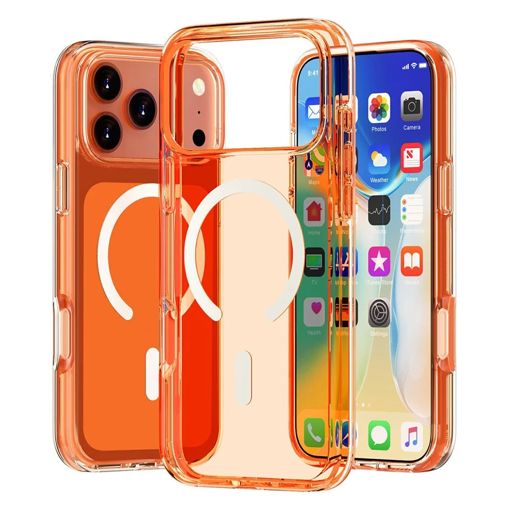 For iPhone 18 Pro / 17 Pro Magnetic Case PC + TPU Clear Phone Cover - Orange - 1