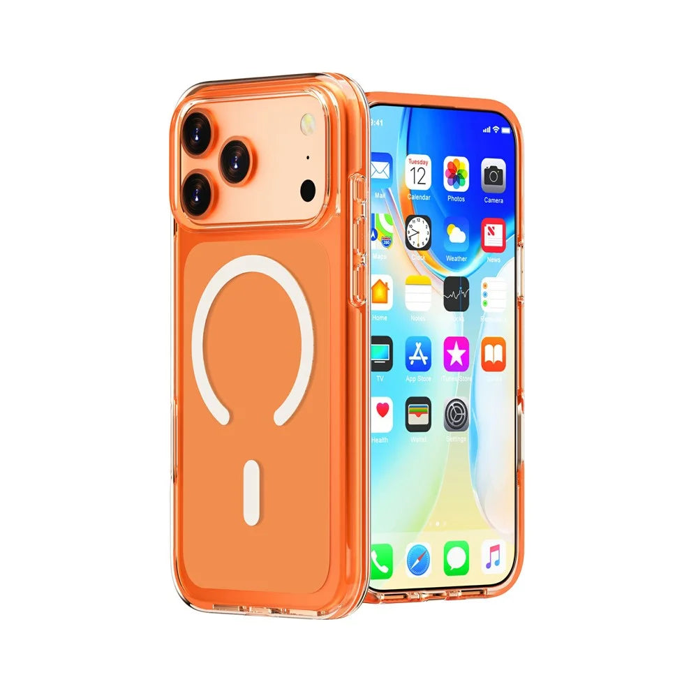 For iPhone 18 Pro / 17 Pro Magnetic Case PC + TPU Clear Phone Cover - Orange - 4