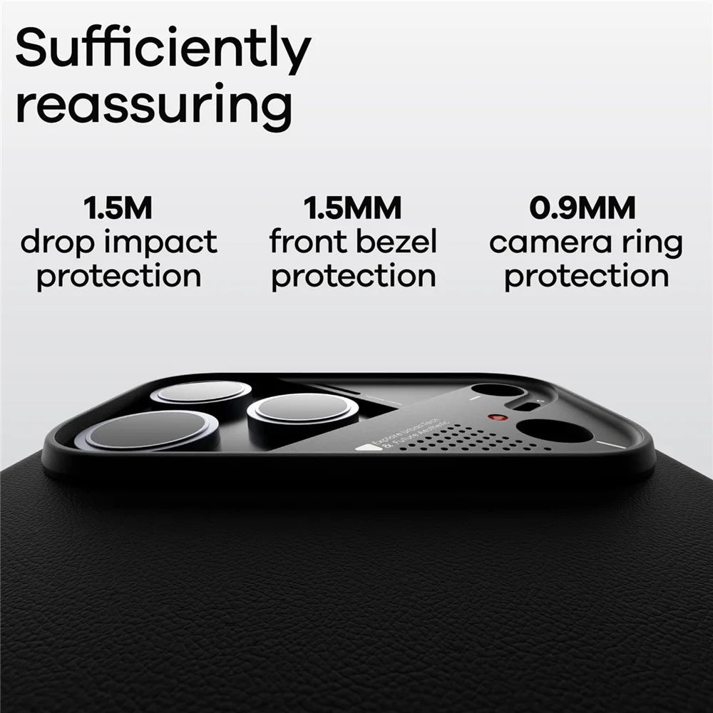 AULUMU A17 for iPhone 17 Pro Magnetic Case Biodegradable Vegan Leather + PC Phone Cover - Black - 5