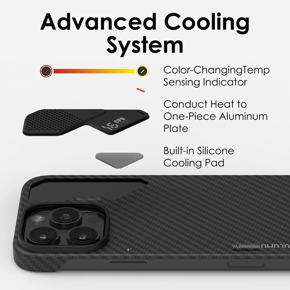 AULUMU For iPhone 16 Pro Max Aramid Fiber Case Ultra Thin Magnetic Phone Cover with Real-Time Temperature Monitoring - Black - 4