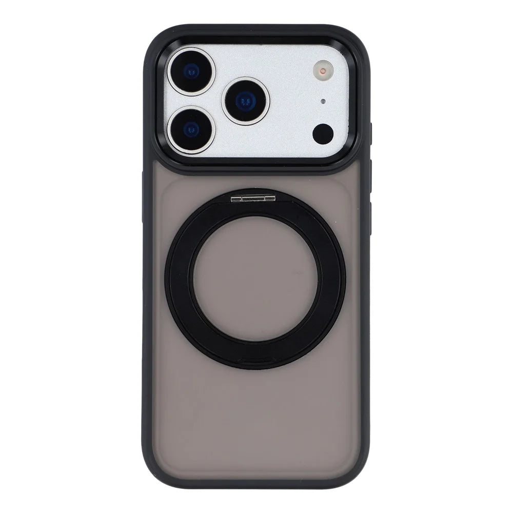 For iPhone 18 Pro Max / 17 Pro Max Case Rotating Kickstand TPU + PC Anti-slip Matte Phone Back Cover - Black - 1
