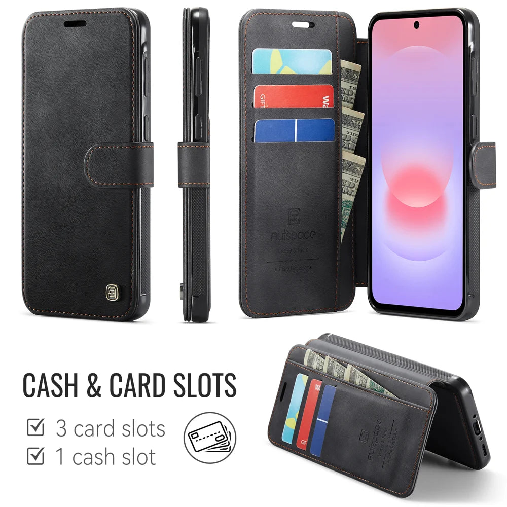 AUTSPACE for Samsung Galaxy A36 5G A15 Case RFID Blocking Wallet Leather Magnetic Phone Cover - Black - 2