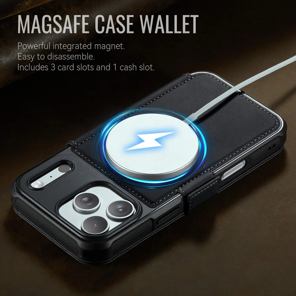 CASEME for iPhone 18 Pro / 17 Pro Case 053 Magnetic RFID Blocking Wallet Flip Leather Phone Cover - Black - 4