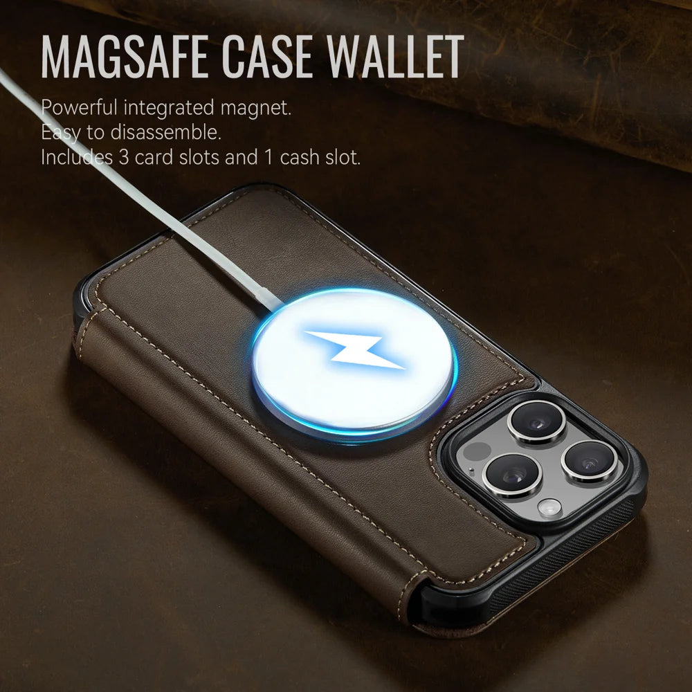 CASEME for iPhone 14 Pro Case 053 Magnetic RFID Blocking Wallet Flip Leather Phone Cover - Coffee - 4
