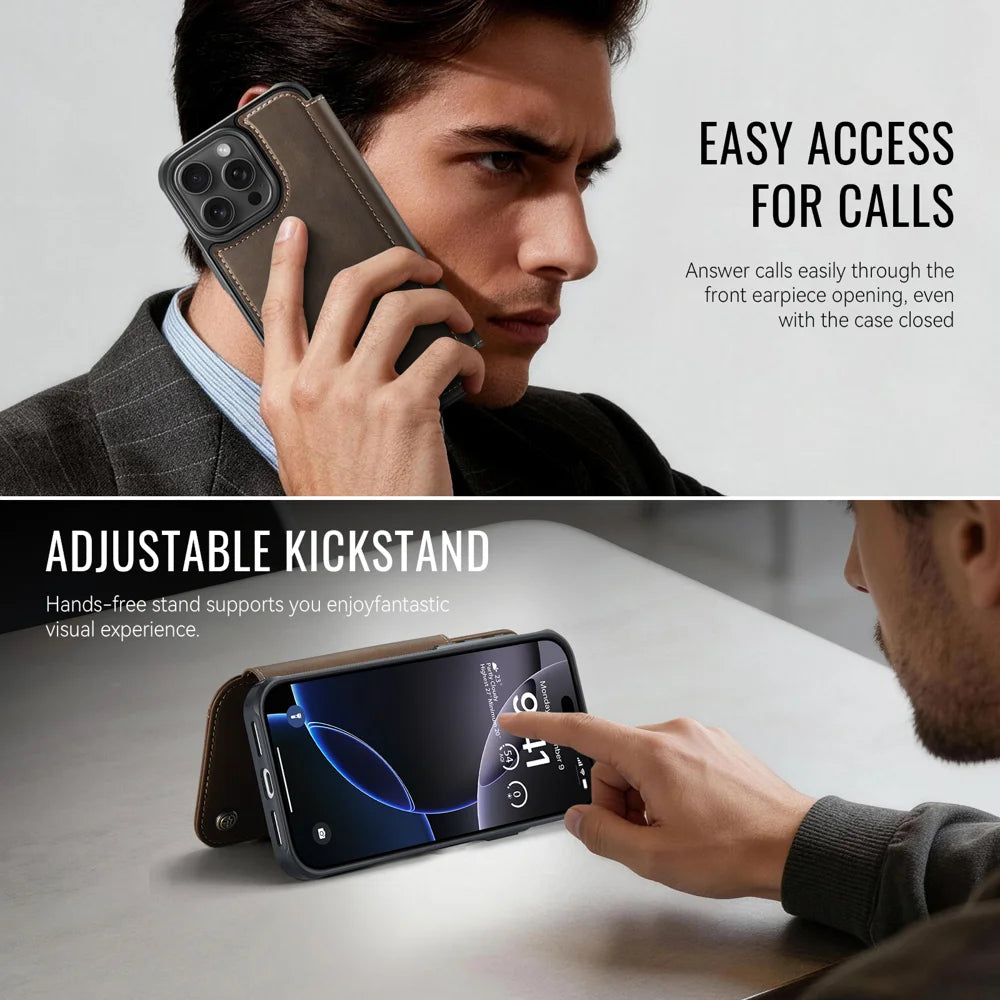 CASEME for iPhone 14 Pro Case 053 Magnetic RFID Blocking Wallet Flip Leather Phone Cover - Coffee - 6