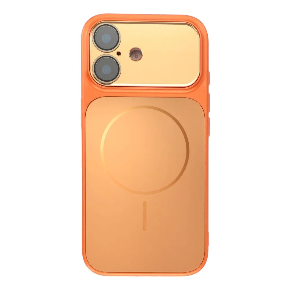 For iPhone 17 Magnetic Case AG Matte PC + TPU Shockproof Phone Cover with Lens Film - Orange - 3