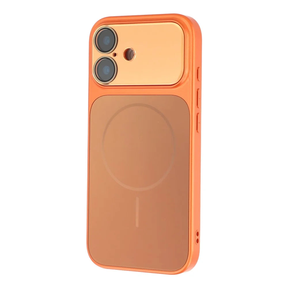 For iPhone 16 Magnetic Case AG Matte PC + TPU Shockproof Phone Cover with Lens Film - Orange - 1