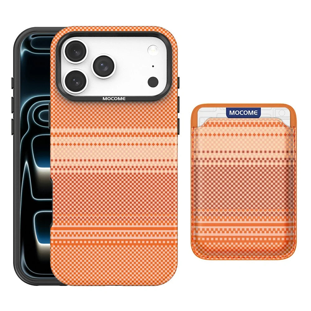 For iPhone 17 Pro Max Magnetic Case Rainbow Gradient Leather Coated TPU + PC Phone Cover with Card Holder - Orange - 1
