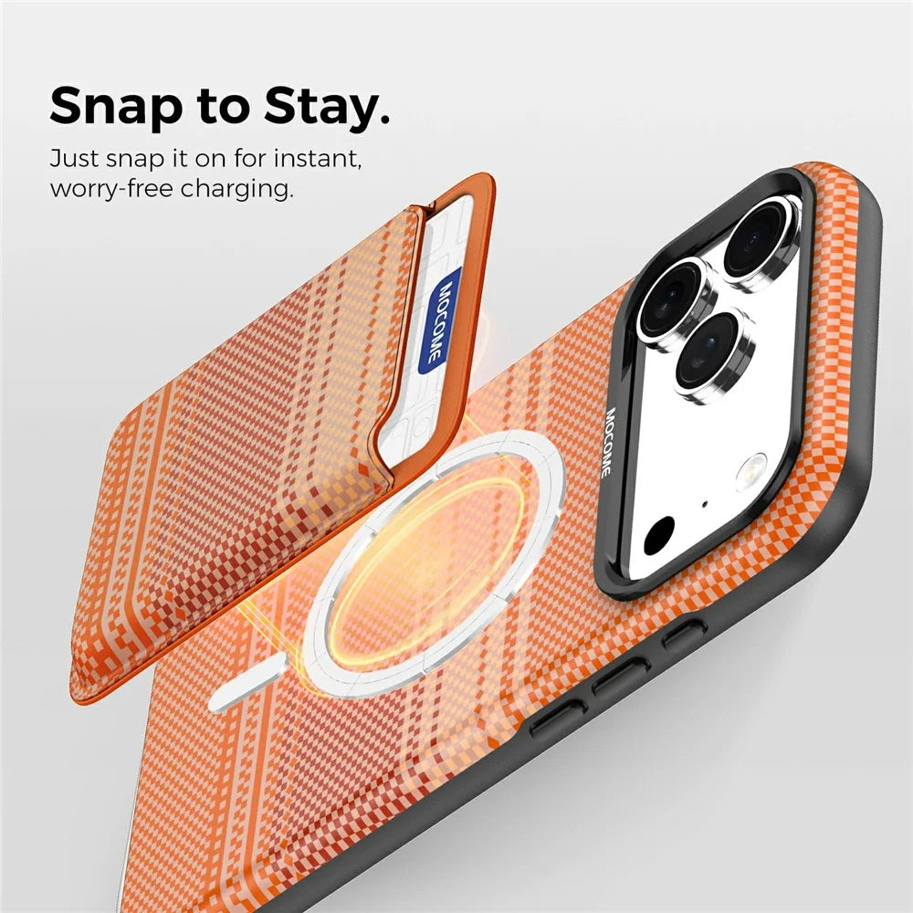 For iPhone 17 Pro Max Magnetic Case Rainbow Gradient Leather Coated TPU + PC Phone Cover with Card Holder - Orange - 3