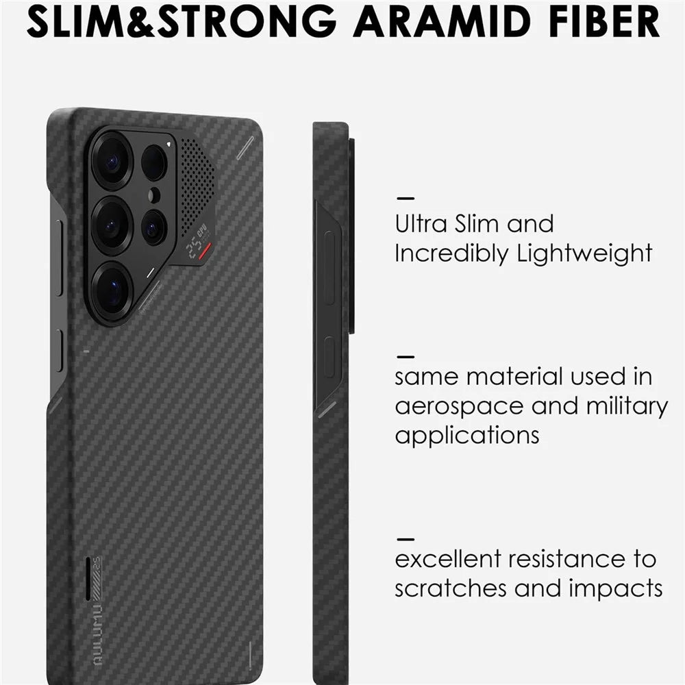AULUMU For Samsung Galaxy S26 Ultra Aramid Fiber Case Ultra Thin Magnetic Phone Cover with Real-Time Temperature Monitoring - Black - 3