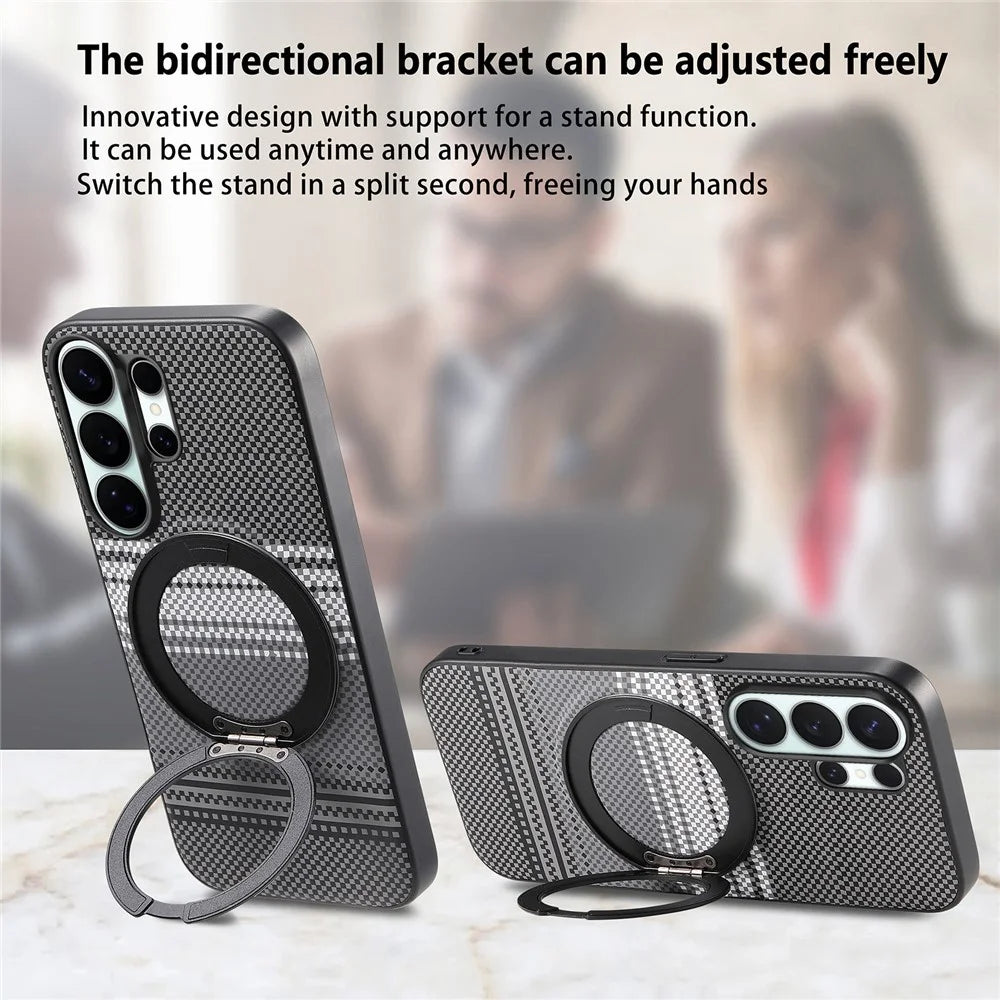 For Samsung Galaxy S25 Ultra Magnetic Case Rotation Kickstand PU Leather + TPU Phone Cover - Black - 6