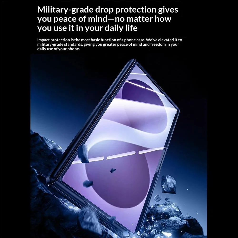 For Samsung Galaxy Z Fold8 Ultra Case Magnetic Rotating Kickstand Hard PC Phone Cover with HD Clear Tempered Glass Film - Black - 5