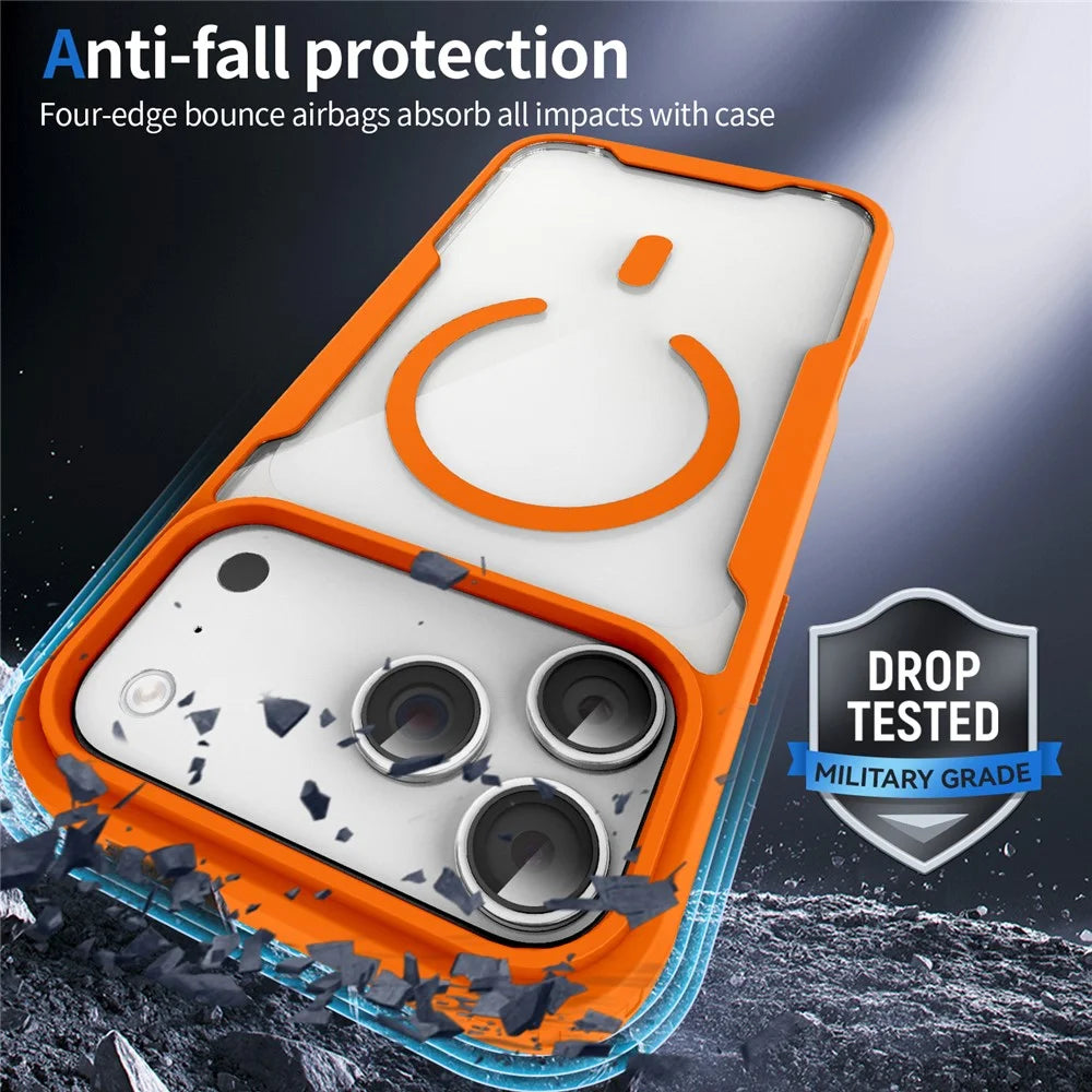 For iPhone 17 Pro Max / 18 Pro Max Magnetic Case TPU Frame Clear PC Back Anti-drop Phone Cover - Orange - 3