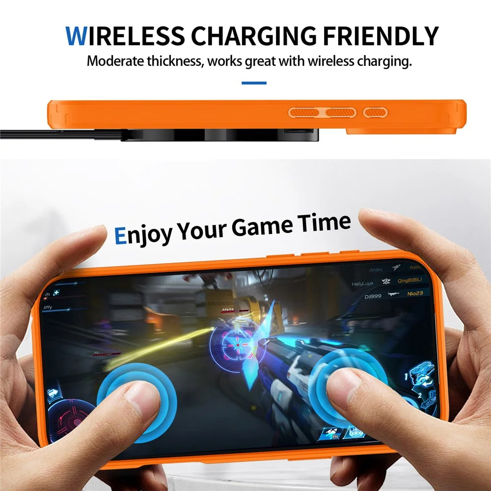 For iPhone 17 Pro Max / 18 Pro Max Magnetic Case TPU Frame Clear PC Back Anti-drop Phone Cover - Orange - 6