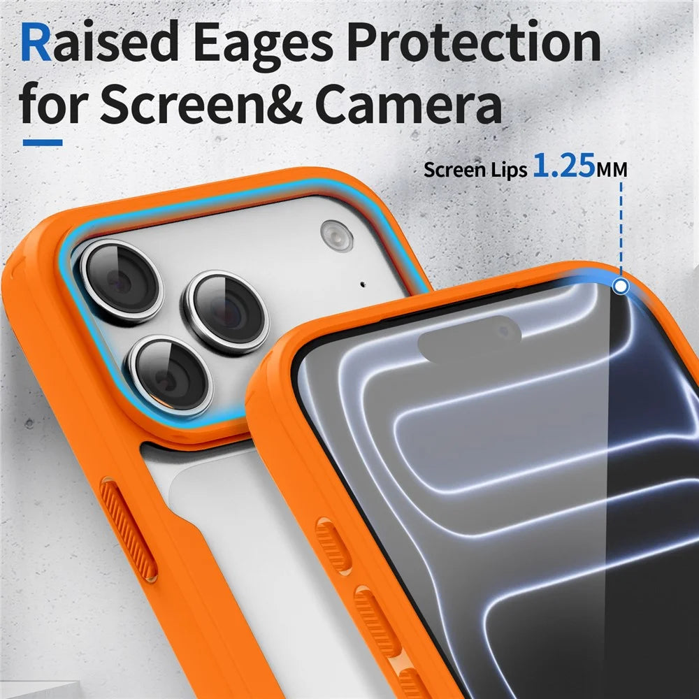 For iPhone 17 Pro Max / 18 Pro Max Magnetic Case TPU Frame Clear PC Back Anti-drop Phone Cover - Orange - 7