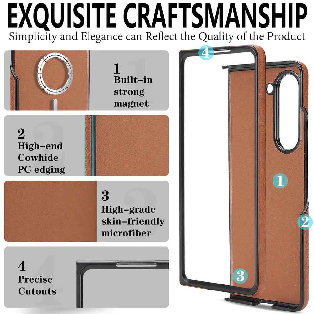 For Samsung Galaxy Z Fold8 Ultra Magnetic Case Cowhide Texture PU Leather Coated PC Phone Cover - Brown - 3