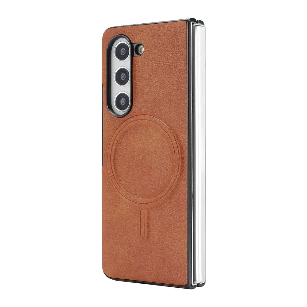 For Samsung Galaxy Z Fold8 Ultra Magnetic Case Cowhide Texture PU Leather Coated PC Phone Cover - Brown - 5