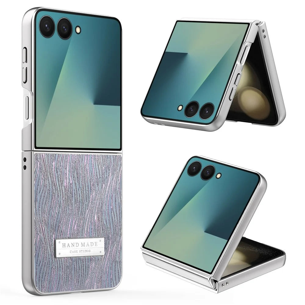 For Samsung Galaxy Z Flip8 Case Electroplating Wave Texture Leather + PC Folding Phone Cover - Purple / Blue - 1