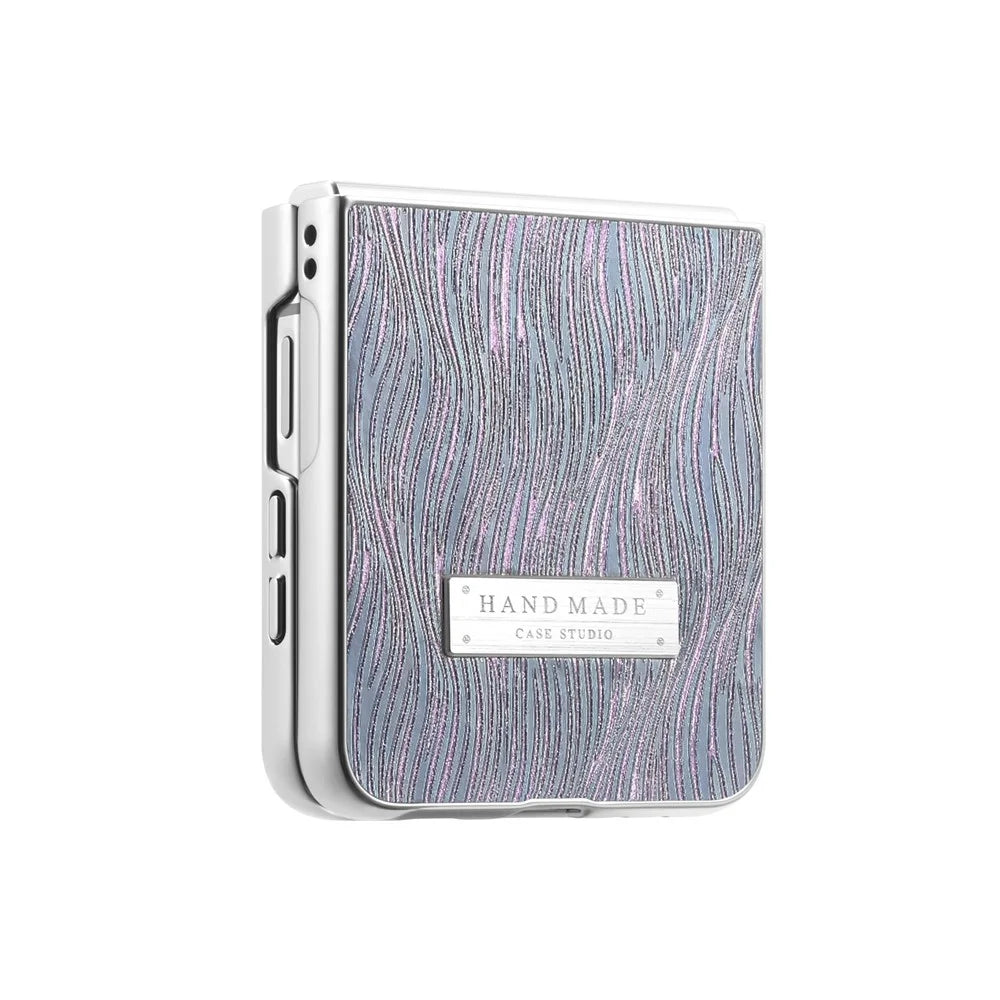 For Samsung Galaxy Z Flip8 Case Electroplating Wave Texture Leather + PC Folding Phone Cover - Purple / Blue - 5