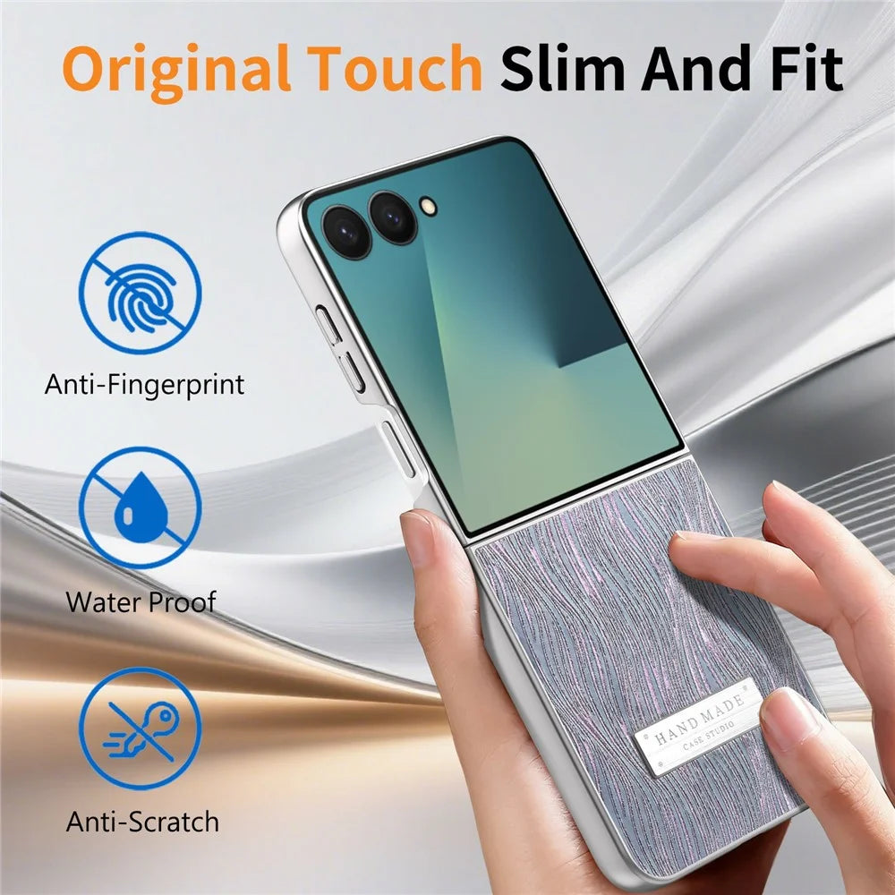 For Samsung Galaxy Z Flip8 Case Electroplating Wave Texture Leather + PC Folding Phone Cover - Purple / Blue - 7