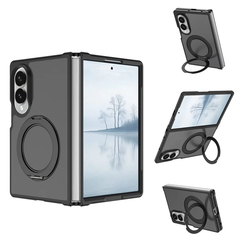 For Samsung Galaxy Z Fold8 Case Rotating Magnetic Kickstand TPU + Acrylic Skin-feel Phone Cover with Front Frame - Blue - Black - 1