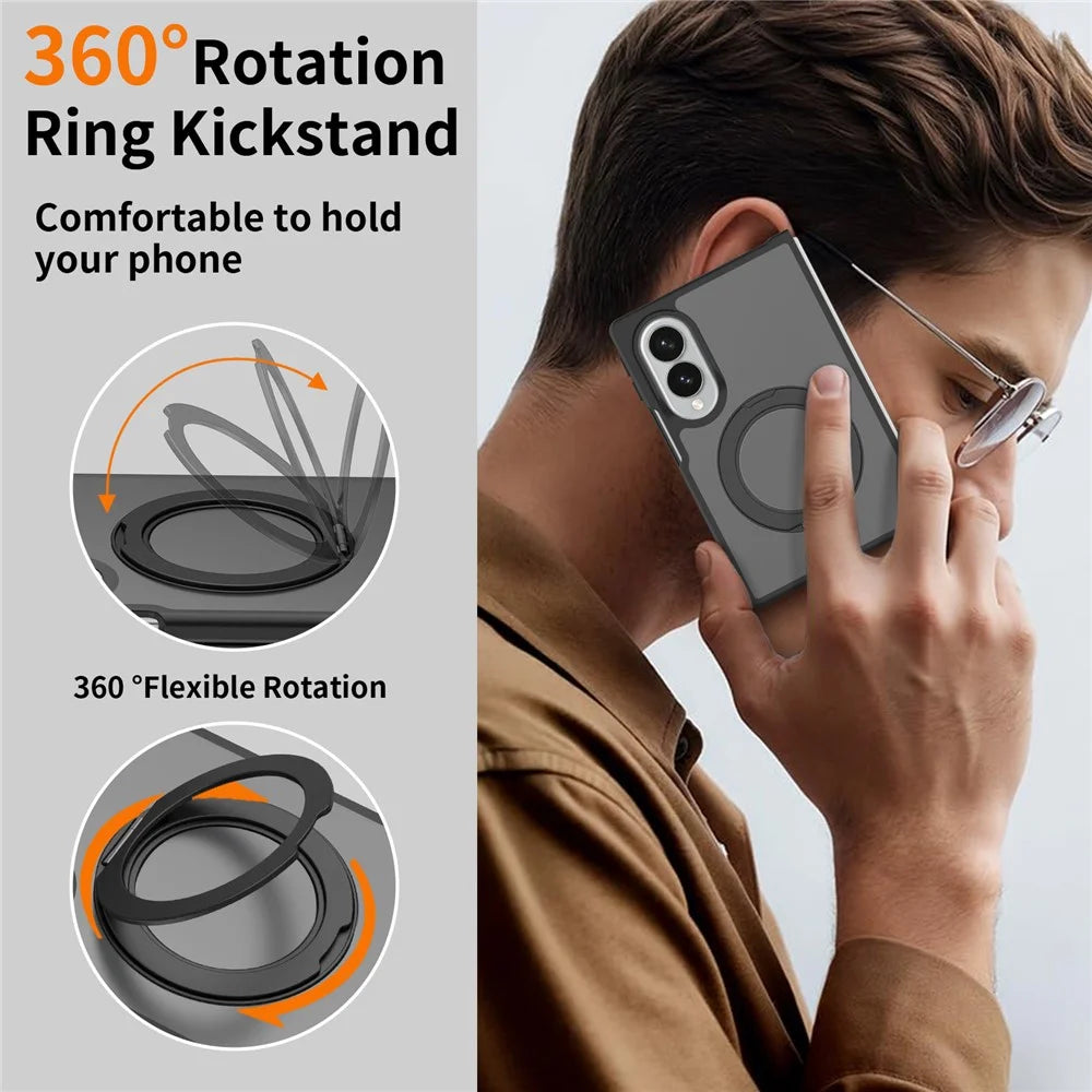 For Samsung Galaxy Z Fold8 Case Rotating Magnetic Kickstand TPU + Acrylic Skin-feel Phone Cover with Front Frame - Blue - Black - 3