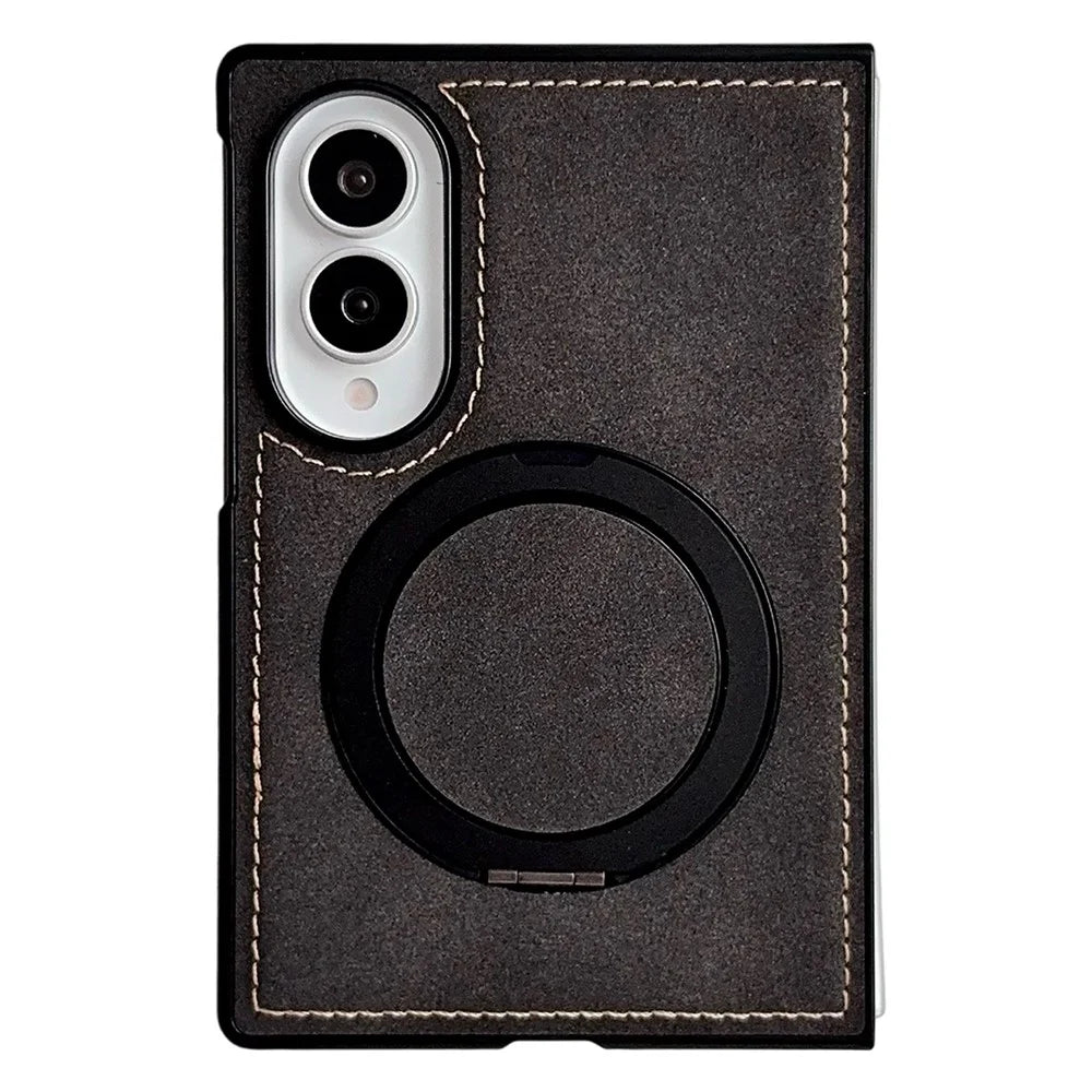 For Samsung Galaxy Z Fold8 Case with Magnetic Kickstand PU Leather Coated PC + TPU Phone Cover - Black - 1
