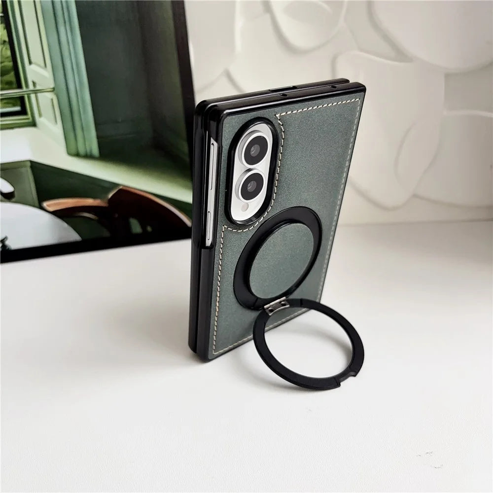 For Samsung Galaxy Z Fold8 Case with Magnetic Kickstand PU Leather Coated PC + TPU Phone Cover - Black - 6