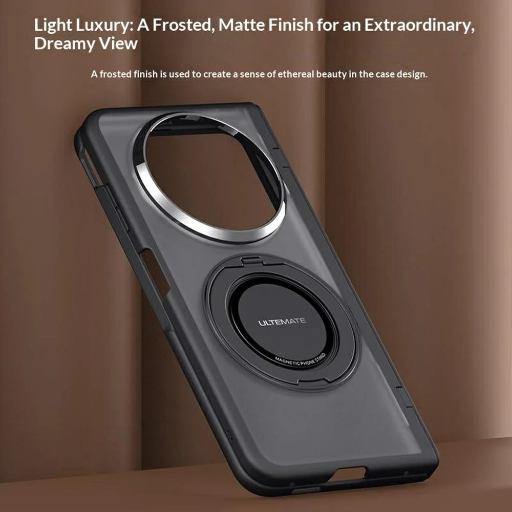 For vivo X Fold6 5G Magnetic Case Hand Strap Kickstand 2-in-1 Phone Cover with Tempered Glass Film - Black - 5