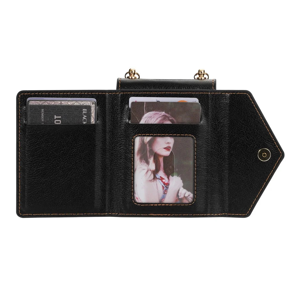 N.BEKUS PU Leather Coated PC Case for Samsung Galaxy Z Flip4 5G, Card Slots Holder Zipper Pocket Protective Back Cover with Shoulder Strap - Black - 2