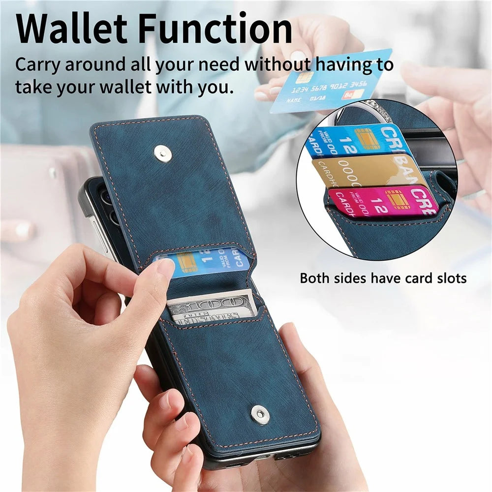 For Samsung Galaxy Z Flip8 Case Card Slots Kickstand PU Leather + PC Phone Cover with Rhinestone Ring Holder - Blue - 7