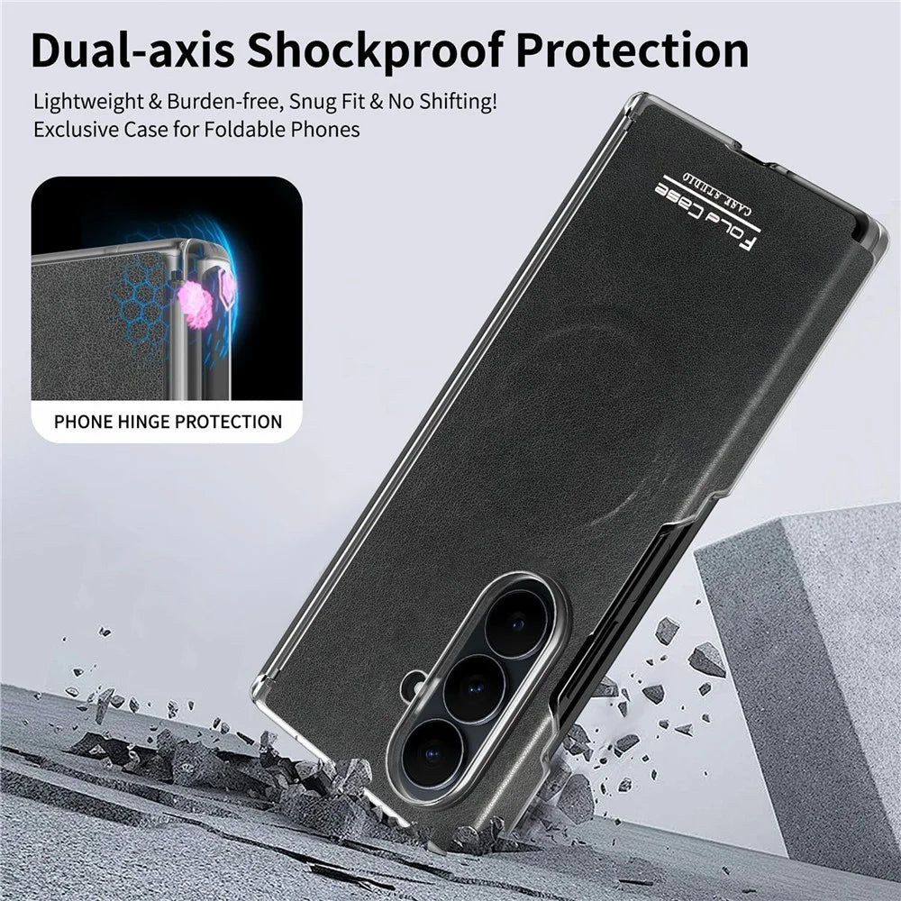 For Samsung Galaxy Z Fold8 Ultra Magnetic Case PU Leather Dual-Axis Shockproof Phone Cover - Black - 5