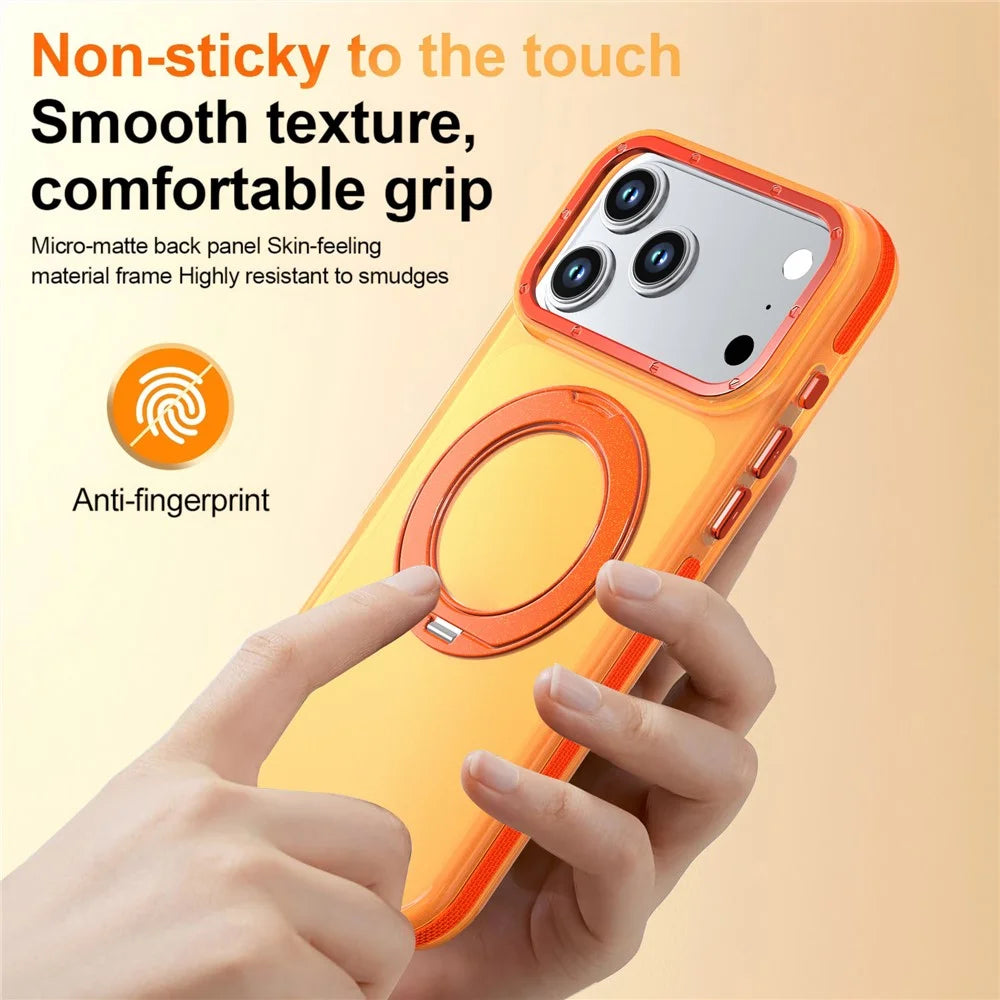 For iPhone 18 Pro / 17 Pro Case Rotating Kickstand Contrasting Color Design PC + TPU Phone Cover - Orange - 5