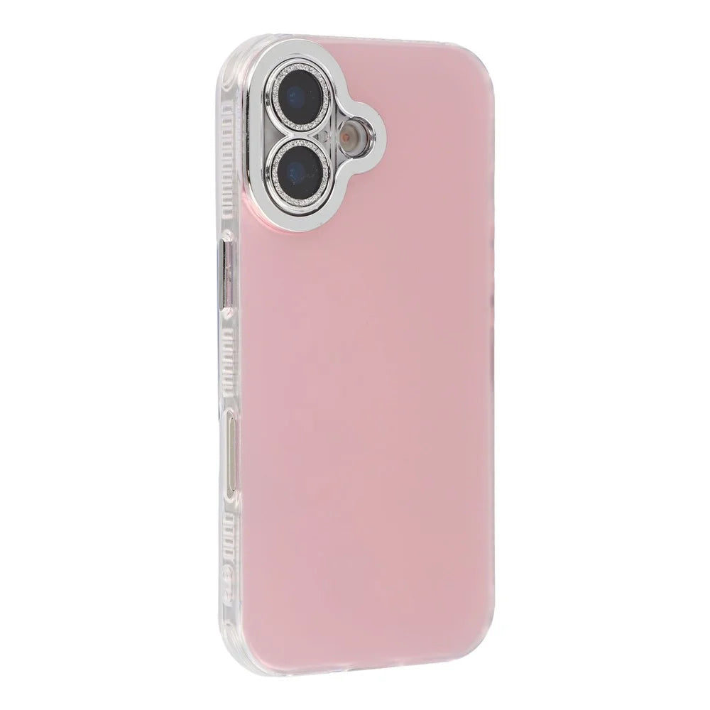 For iPhone 16 Case PC + TPU IMD Phone Cover with Electroplated Camera Frame - Cherry Blossom Pink - 1
