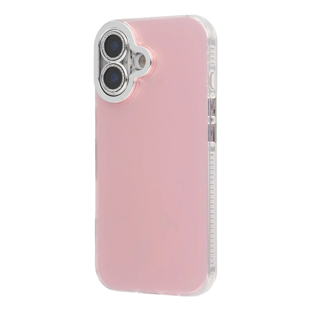For iPhone 16 Case PC + TPU IMD Phone Cover with Electroplated Camera Frame - Cherry Blossom Pink - 2