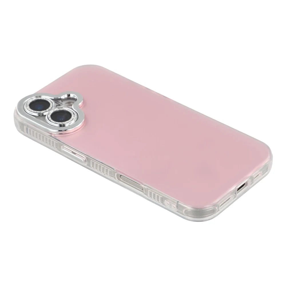 For iPhone 16 Case PC + TPU IMD Phone Cover with Electroplated Camera Frame - Cherry Blossom Pink - 3