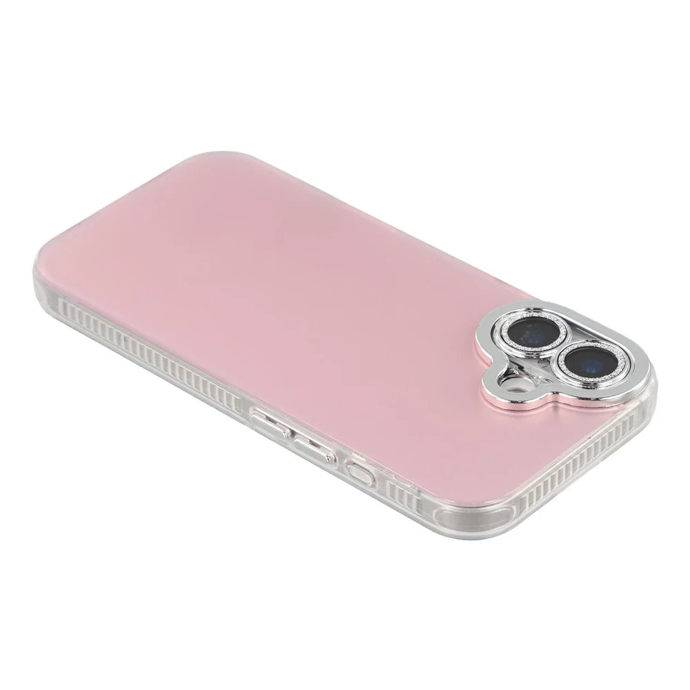 For iPhone 16 Case PC + TPU IMD Phone Cover with Electroplated Camera Frame - Cherry Blossom Pink - 4