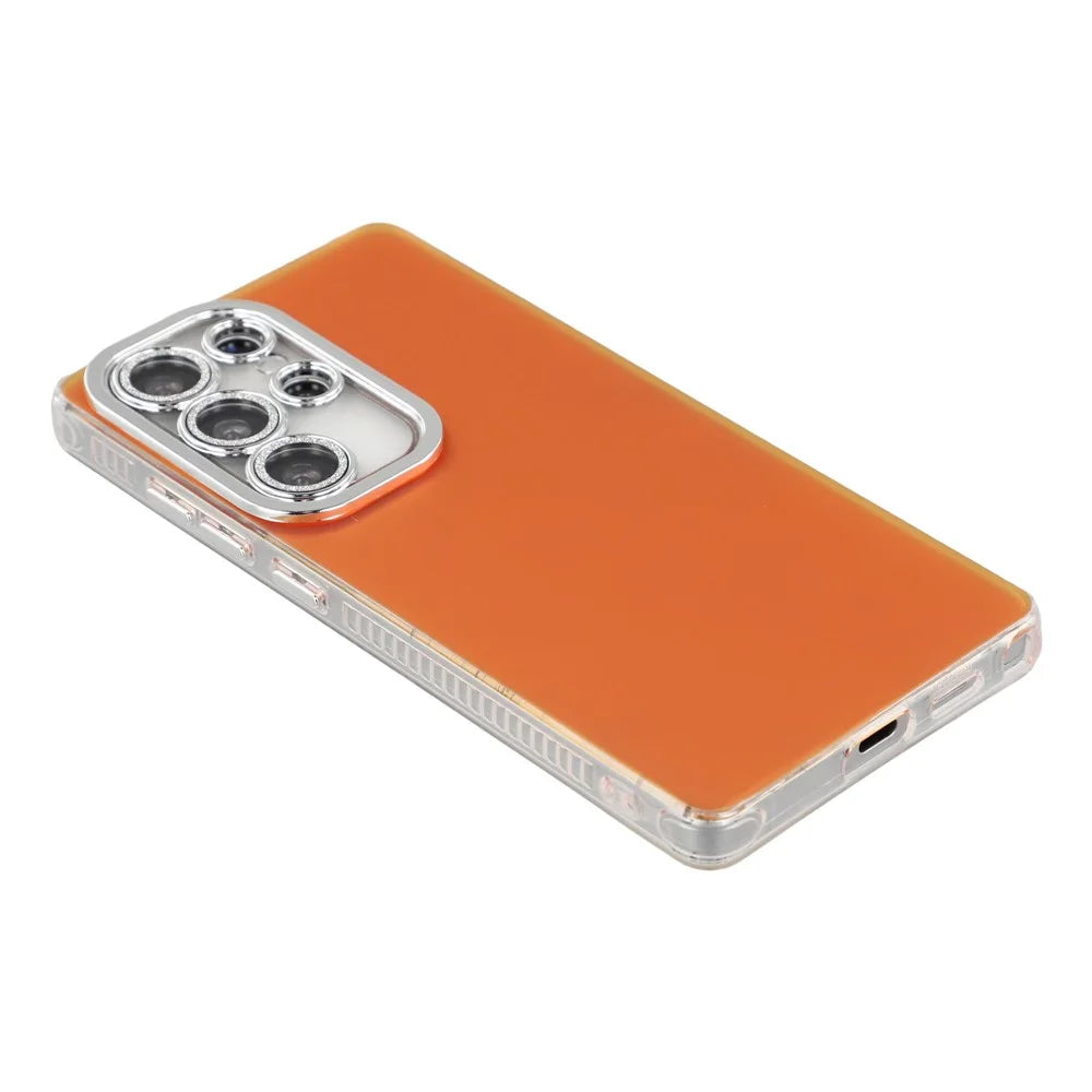 For Samsung Galaxy S24 Ultra Case PC + TPU IMD Phone Cover with Electroplated Camera Frame - Vibrant Orange - 3