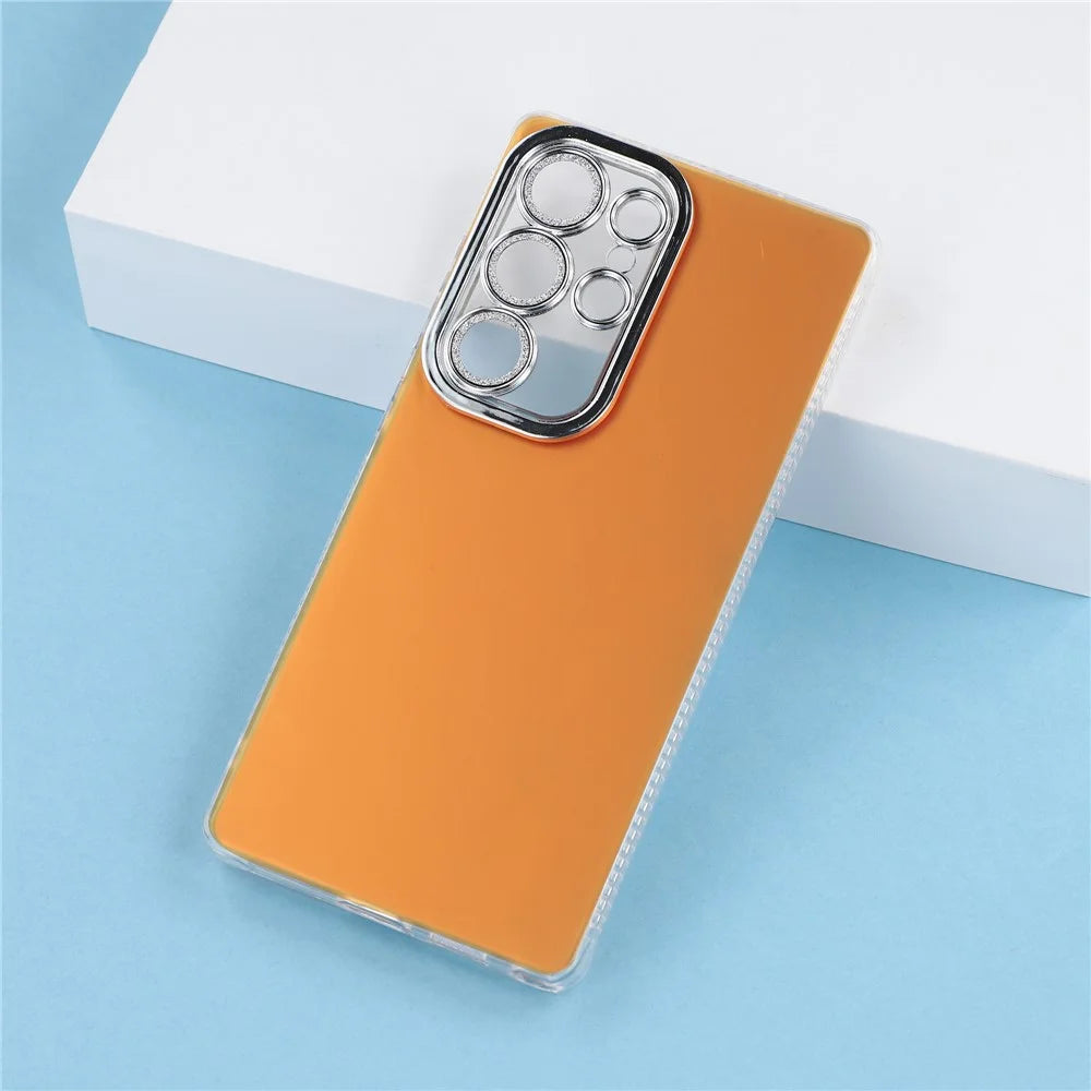 For Samsung Galaxy S24 Ultra Case PC + TPU IMD Phone Cover with Electroplated Camera Frame - Vibrant Orange - 5