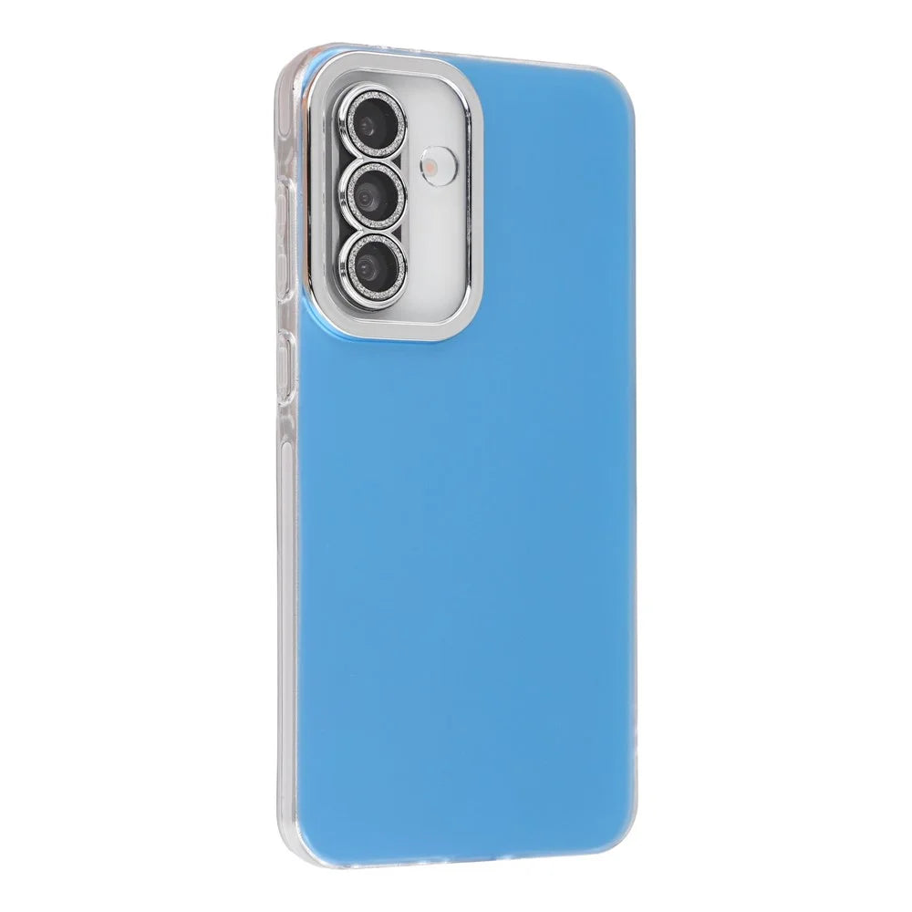For Samsung Galaxy A16 5G / A16 4G Case PC + TPU IMD Phone Cover with Electroplated Camera Frame - Sky Blue - 1