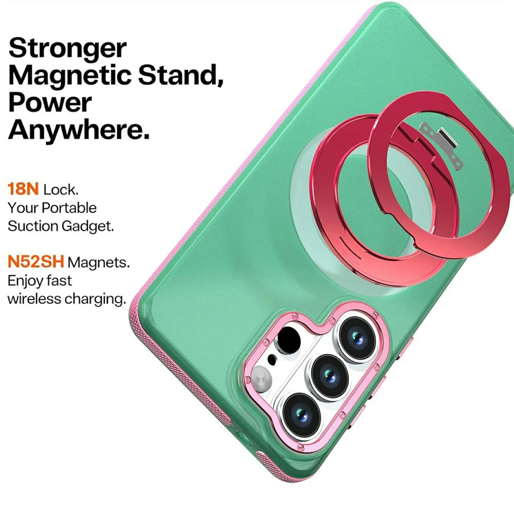 For Samsung Galaxy S25 Ultra Case Rotating Kickstand Contrasting Color Design PC + TPU Phone Cover - Green - 3