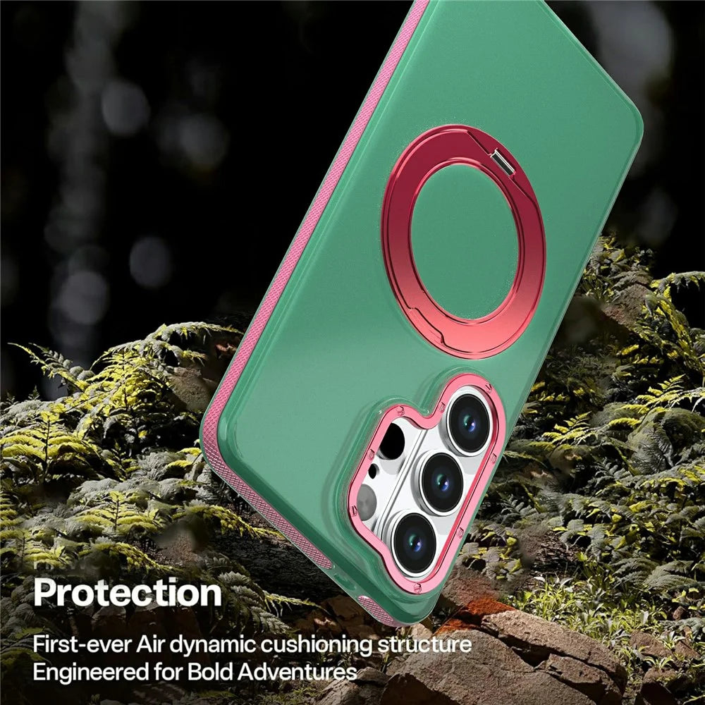 For Samsung Galaxy S25 Ultra Case Rotating Kickstand Contrasting Color Design PC + TPU Phone Cover - Green - 5