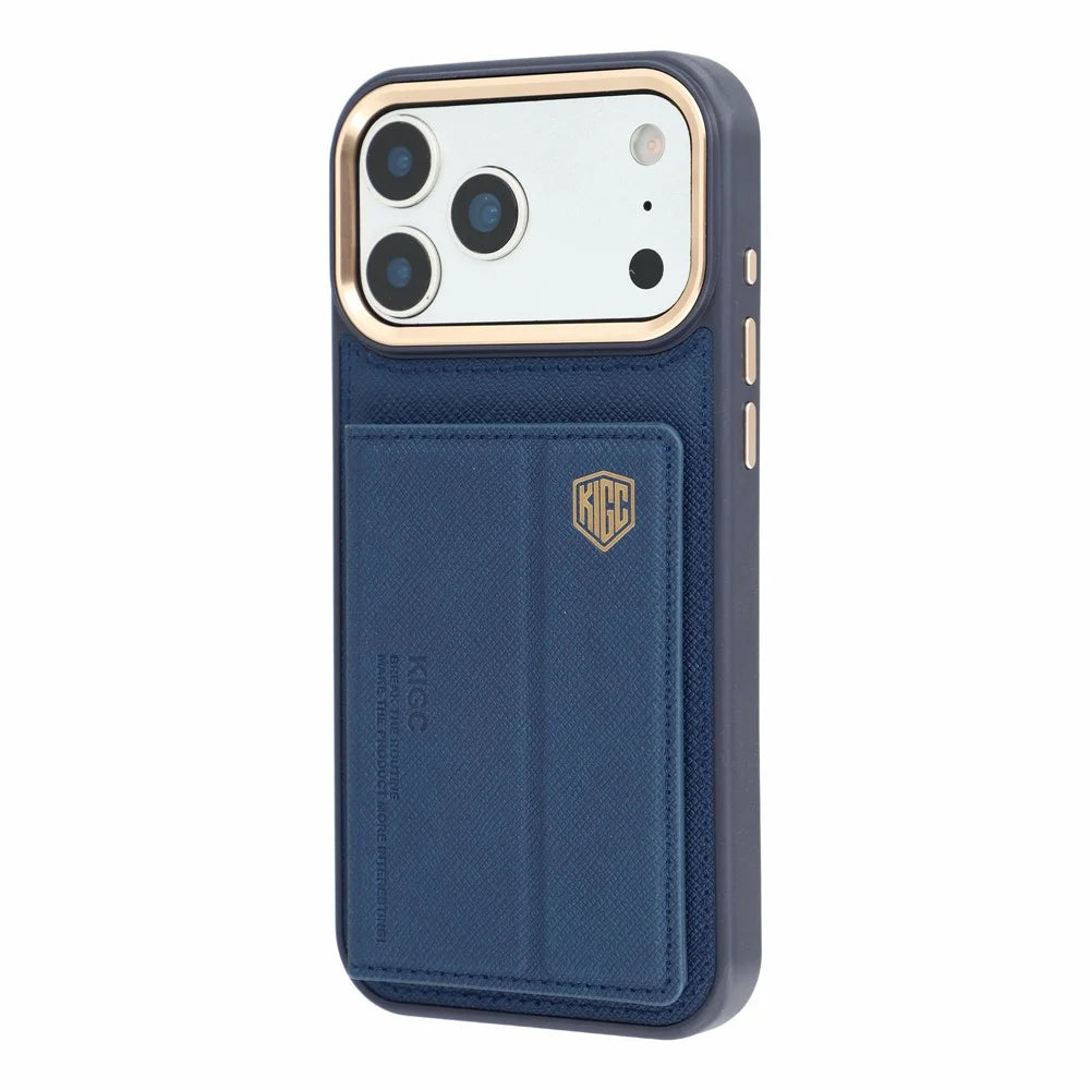 KIGC for iPhone 18 Pro Max / 17 Pro Max Case Card Holder Kickstand Fabric + PC + TPU Shockproof Phone Cover - Blue - 6