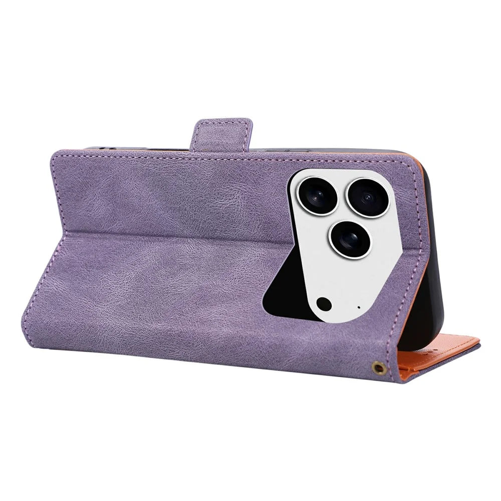 For iPhone 17 Pro / 18 Pro Case U-Shape Decoration Magnetic Side Clasp Wallet Leather Phone Cover with Wrist Strap - Purple - 4