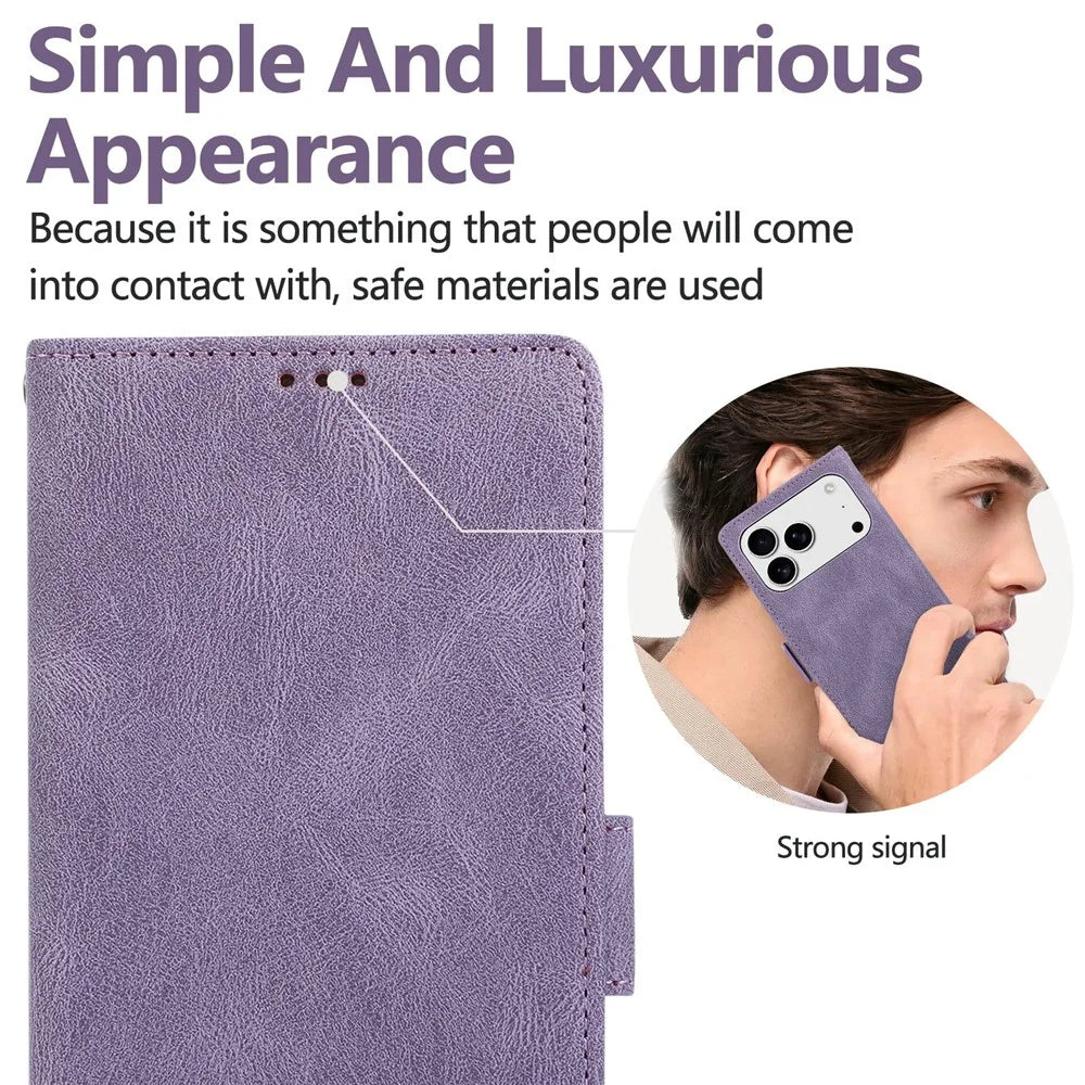 For iPhone 17 Pro / 18 Pro Case U-Shape Decoration Magnetic Side Clasp Wallet Leather Phone Cover with Wrist Strap - Purple - 5