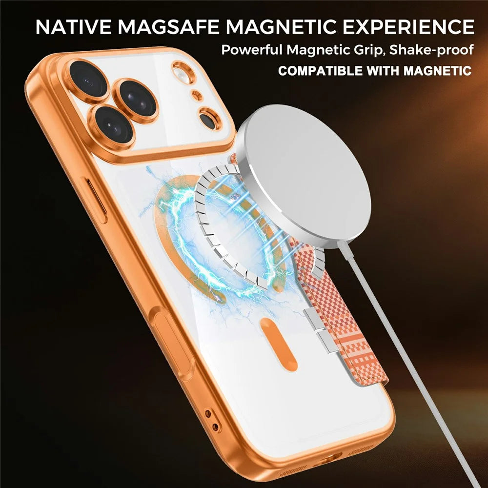 For iPhone 18 Pro Max Magnetic Case RFID Blocking Card Slots Leather Cover - Orange - 3