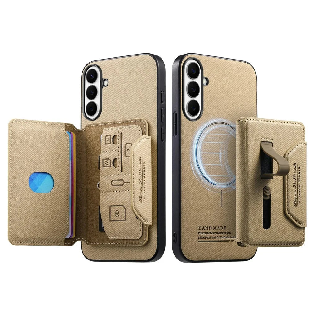 Magnetic Case For Samsung Galaxy A18 4G / A18 5G / A17 4G / A17 5G , PU Leather + PC + TPU Anti-Scratch Back Cover with Detachable Card Holder - Khaki - 2